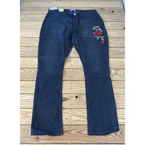 NWT NY Trends 4 Embroidered Jeans Size 16 Women’s Black MSRP $39.99